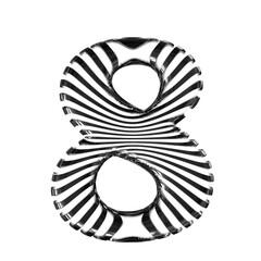 White symbol with black ultra thin horizontal straps. number 8