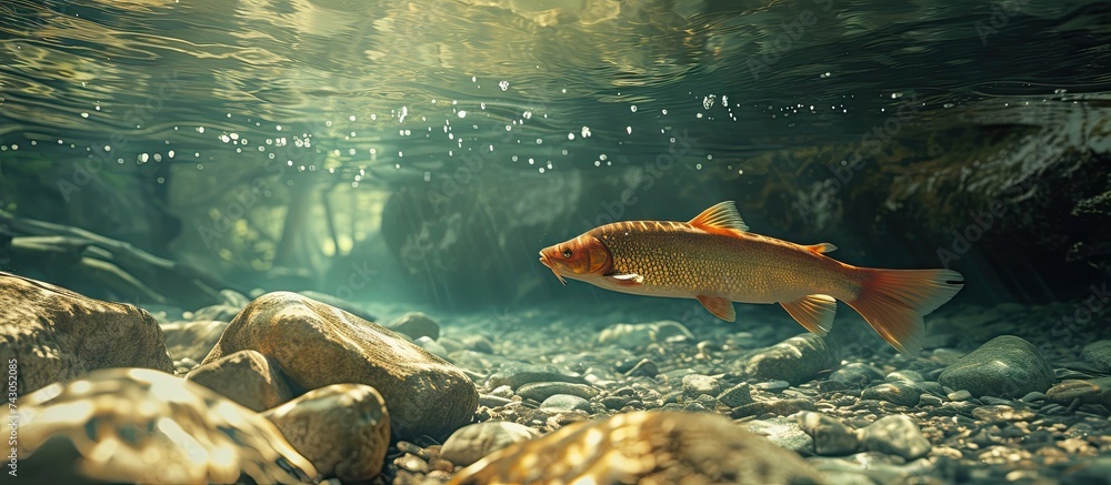 Poster The Danube barbel from Mreznica River Croatia. with copy space image. Place for adding text or design