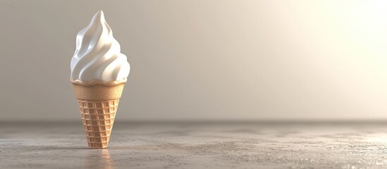 Soft Whipped Ice Cream In A Wafer Cone. with copy space image. Place for adding text or design