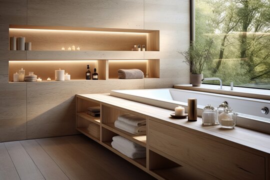 Floating Vanity Bathroom Designs: Serene Spa in Scandinavian Light Wood