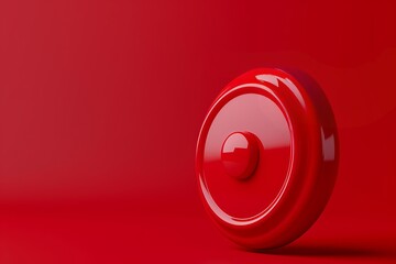 Glossy red button centered on a monochrome red background with soft lighting and shadow, space for text above