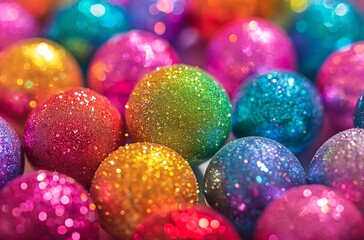 Fototapeta na wymiar Glitter balls with colorful sparkle