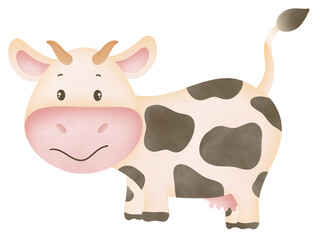 cow and calf watercolor painting in the concept of garden, farm.