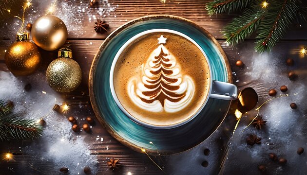 coffee with a Christmas tree