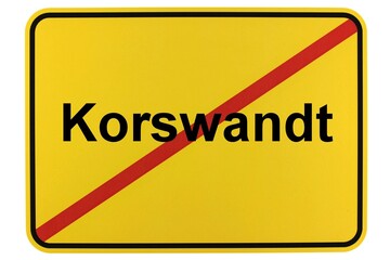 Illustration eines Ortsschildes der Gemeinde Korswandt in Mecklenburg-Vorpommern - obrazy, fototapety, plakaty