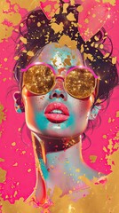 A dazzling combination of gold ice cream and fashion glitter in an electrifying illustration