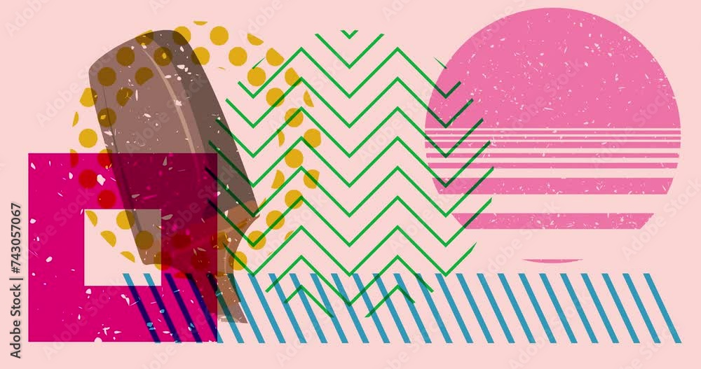 Poster risograph felt tip pen with geometric shapes animation. moving object in trendy riso graph design vi
