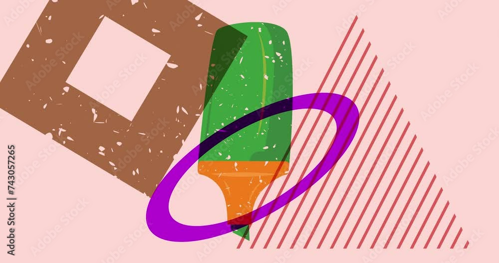 Poster risograph felt tip pen with geometric shapes animation. moving object in trendy riso graph design vi
