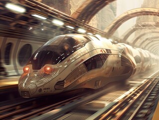 Create a surreal 3D interpretation of a futuristic high-speed train - obrazy, fototapety, plakaty