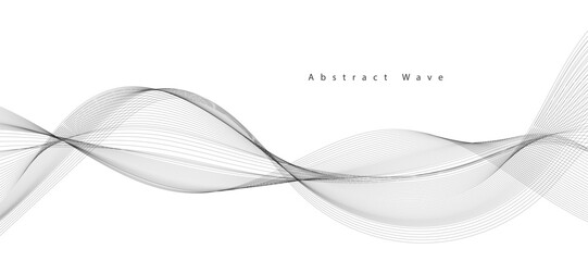 Abstract wave element for design. Digital frequency track equalizer. Stylized line art background. Vector illustration. Wave with lines created using blend tool. Curved wavy line, smooth stripe.