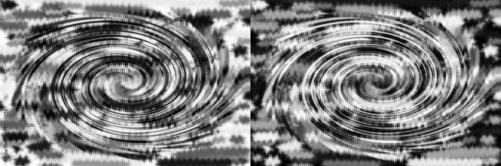 Poster monochrome spirals intertwine with zigzags. a set of monochrome abstract textures with circles radia