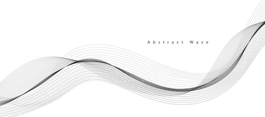 Abstract wave element for design. Digital frequency track equalizer. Stylized line art background. Vector illustration. Wave with lines created using blend tool. Curved wavy line, smooth stripe.