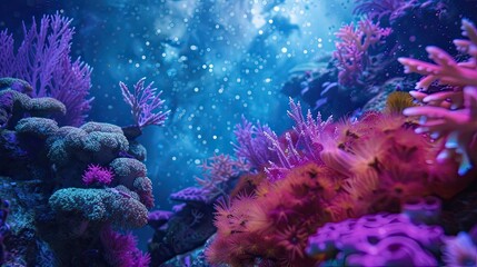 Fototapeta na wymiar Underwater marvels brought to life with glowing corals set against the backdrop of a mesmerizing galaxy all placed in a dreamy oceanic setting