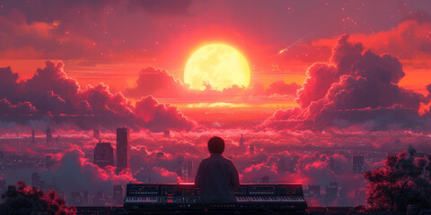 Retro and Futuristic Lo-Fi Music Artwork
