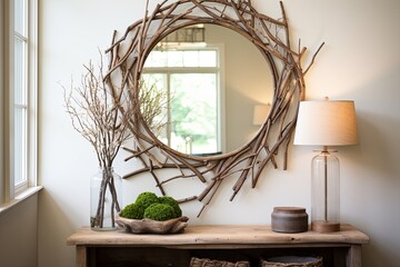 Big Farmhouse Mirror and Twig Decor: Modern Entryway Designs