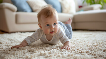 Portrait of a crawling baby on the carpet - 743062044