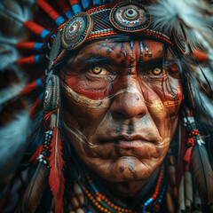 Indian warrior adorned with historic battle gear close up capturing the essence of bravery and tradition