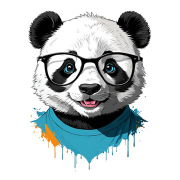 Cute and cheerful panda in cartoon style, t shirt design. isolate on white background.
