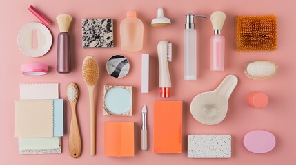 Pink Surface With Variety of Beauty Products