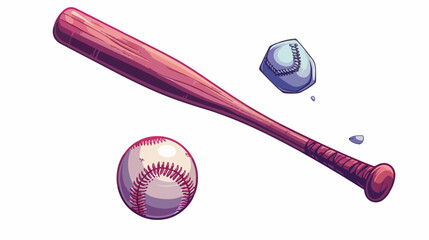 Baseball bat and ball icon over white background.