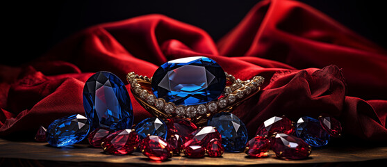 Diamonds, sapphires and gold in an attractive graphic composition - obrazy, fototapety, plakaty