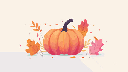 Autumn pumpkin with leafs isolated icon vector il