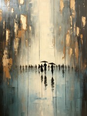 People Walking in the Rain With Umbrella. Printable wall art illustration