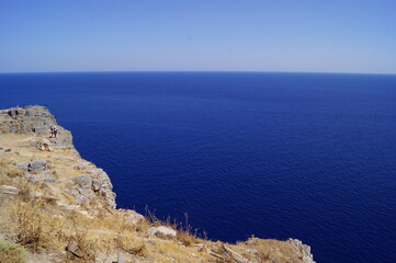 Striking view over the Aegean sea from a viewpoint in Lindos, Rhodes (Greece)