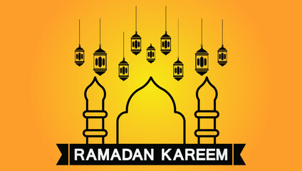 Fototapeta na wymiar Ramadan cover banner. Islamic background ornament. Gold crescent moon. Islamic banner with text space. Arabic text translated in english is happy or holy ramadan. 