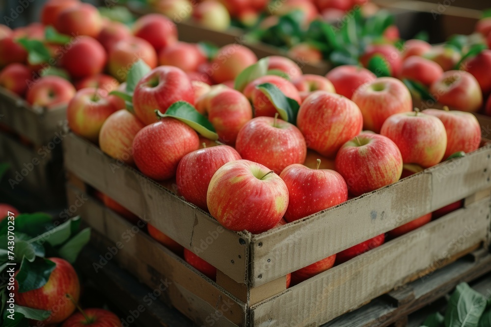 Poster delivery of farm apples from the orchard. backdrop with selective focus and copy space