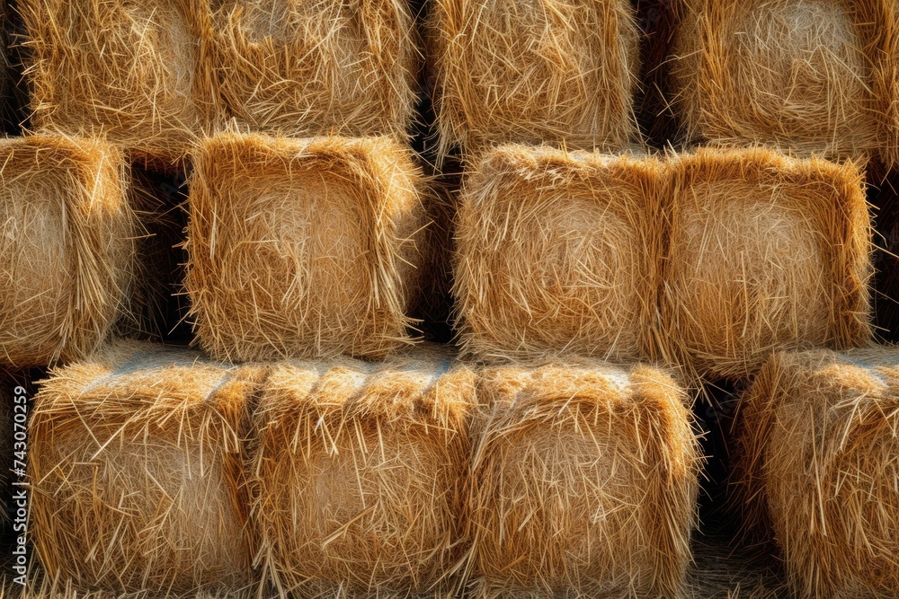 Poster harvesting hay. backdrop with selective focus and copy space