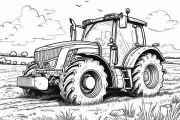 Tractor sketch. Backdrop with selective focus and copy space