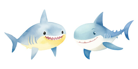 cute Shark watercolor illustration