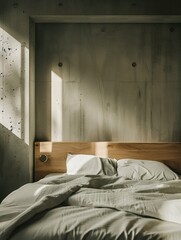 Serenity at Sunrise: A Modern Bedroom Bathed in Morning Light. Generative ai