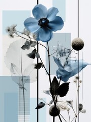 A blue flower stands out against a plain white background. The flowers vibrant color contrasts with the simplicity of the setting.