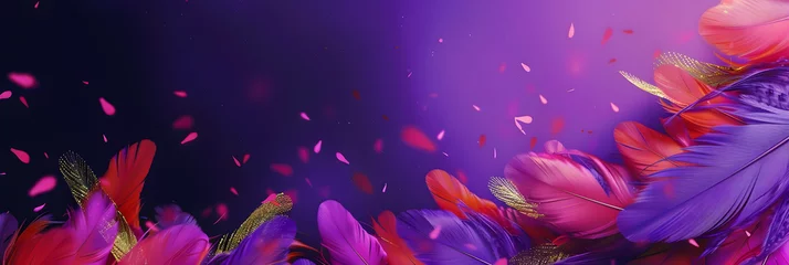 Foto op Canvas Feathers on a purple background, suitable for design with copy space, Mardi Gras celebration. © Prasanth