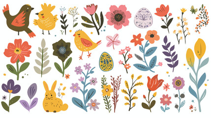 Big spring Easter collection of flowers leaves bi