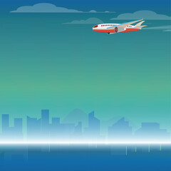 Airplane Flight. Time to Travel Concept Poster Card Flat Design Style. Vector illustration	