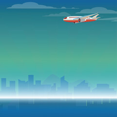 Airplane Flight. Time to Travel Concept Poster Card Flat Design Style. Vector illustration	
