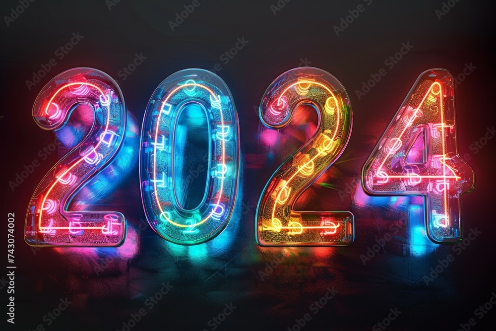 Poster the number 2024, plans and results of the year concept. background with selective focus and copy spa