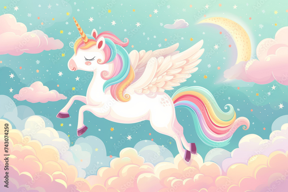 Poster rainbow unicorn. background with selective focus and copy space