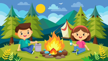 Obraz na płótnie Canvas girl and boy camping 