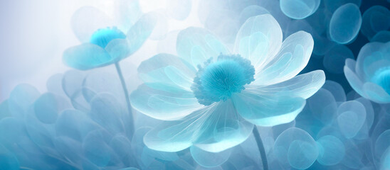 Piękny kwiat, abstrakcja, niebieskie tło, puste miejsce	 - obrazy, fototapety, plakaty