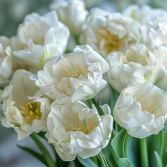 bouquet of white tulips macro photography