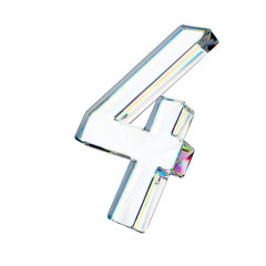 Transparent glass 3D 4 numbers with dispersion