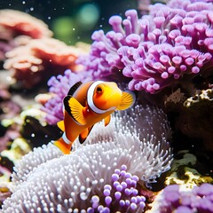 Clownfish in Coral Reefs Isolated on Transparent Background PNG.