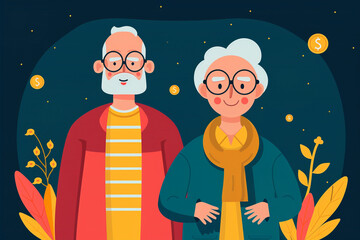 Elderly couple with investment thinking, Vector illustration. Vector illustration in flat style, Generative Ai