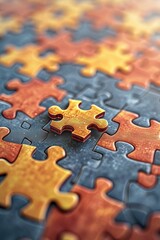 Fototapeta premium Single shining puzzle piece standing out, representing original ideas in a sea of commonality