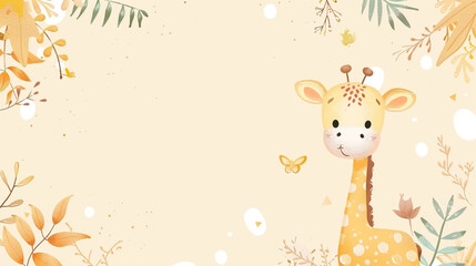 Obraz premium copy space, simple vector illustration, cartoon style, Baby Shower Greeting Card with cute Giraffe boy. Cute birth announcement card. Template voor birthday invitation card, birth announcement card mo
