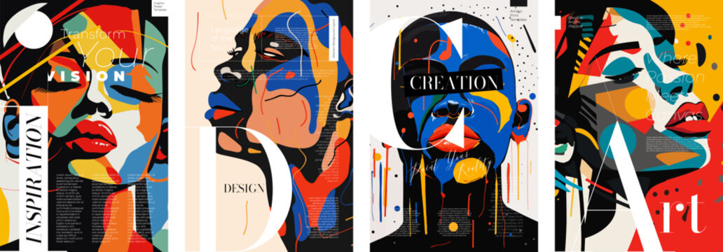 Abstract artistic poster. Black person of color face with paint splashes and strokes with creative inscription placard. Design art painting print concept. Color inspiration exhibition vector banner